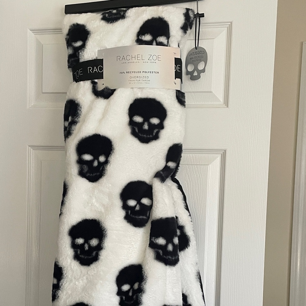 Rachel Zoe Black Skull Pattern Blanket
